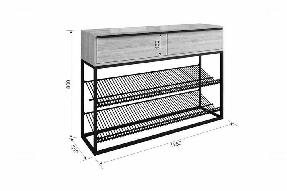 Обувница Крафт 2 черный муар / дуб сонома 