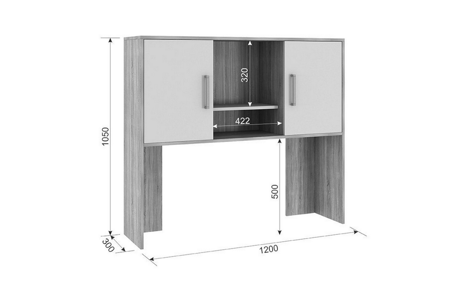 Надстройка для стола компьютерного Лайт-2 дуб сонома / белый