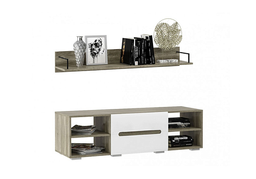 Тумба Наоми с навесной полкой дуб каньон / белый глянец