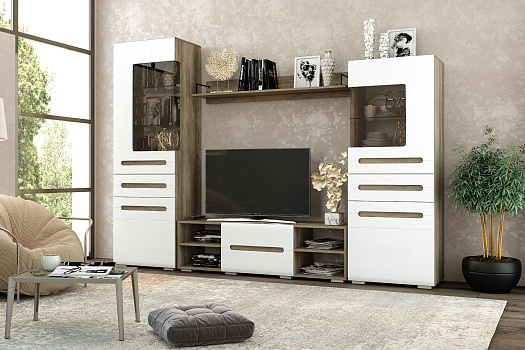 Модульная гостиная Наоми дуб каньон / белый глянец