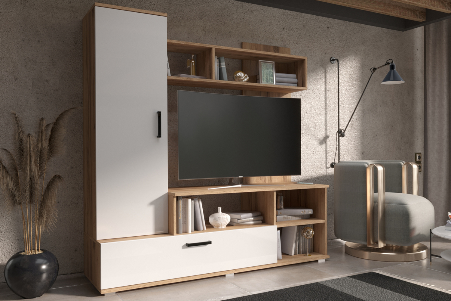 Гостиная Мини дуб крафт / белый глянец