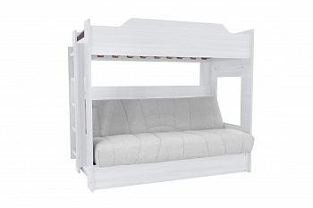 Двухъярусная кровать с диван-кроватью рогожка светло-серая / белый