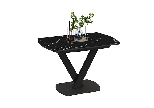 Стол раздвижной Салерно тип 1 черный муар / стекло черный мрамор