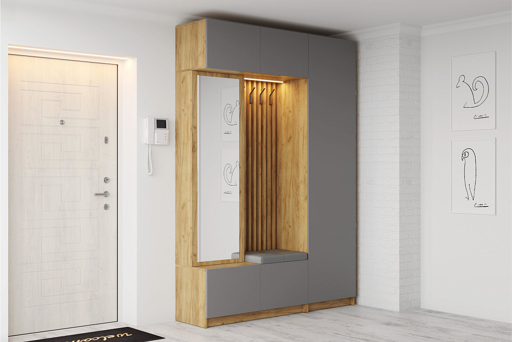 Прихожая Бостон №3 дуб крафт золотой / серый шифер купить в Санкт ...