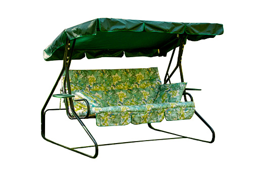 Качели садовые 3-х местные Люкс 3 каркас зеленый / рисунок листья