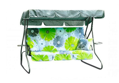 Качели садовые 3-х местные Люкс 3 каркас серый / рисунок цветы