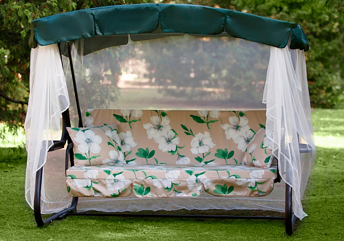 Качели садовые 3-х местные Турин бежевые / белые