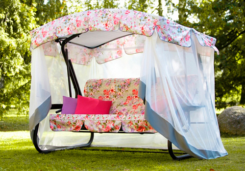 Качели садовые 3-х местные Турин Премиум FLOWER разноцветные