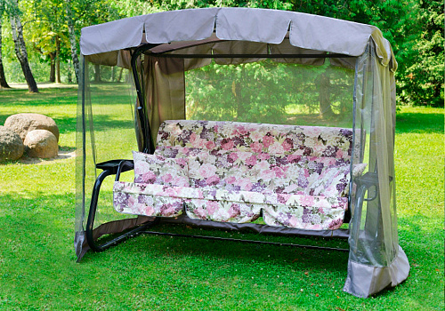 Качели садовые 3-х местные Турин-2 каркас антрацит / рисунок цветы