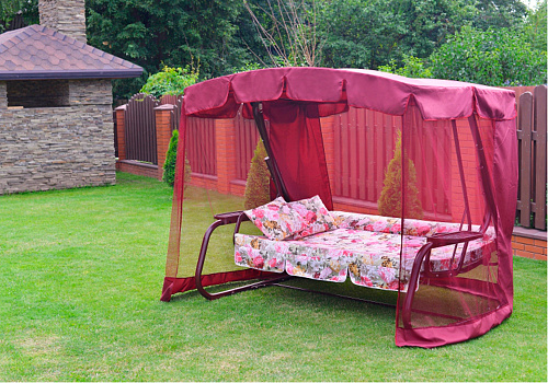 Качели садовые 3-х местные Турин-2 каркас бордовый / рисунок цветы