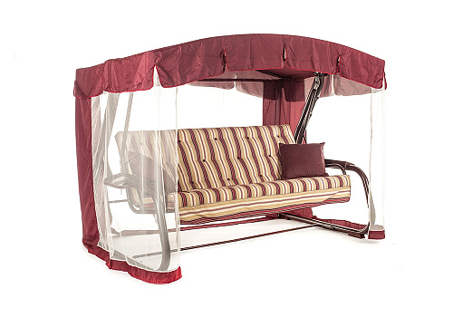 Качели садовые 4-х местные Саванна каркас бордовый / рисунок полоска