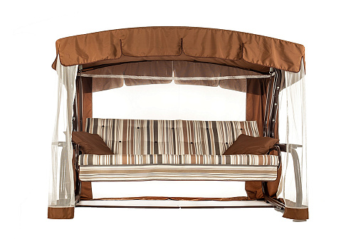 Качели садовые 4-х местные Саванна каркас коричневый / рисунок полоска