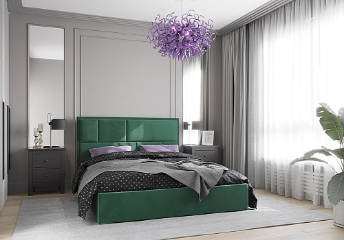 Кровать Стокгольм с подъемным механизмом велюр зеленый