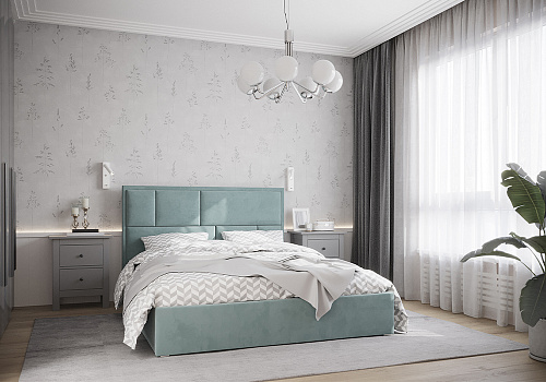 Кровать Стокгольм с подъемным механизмом велюр мята