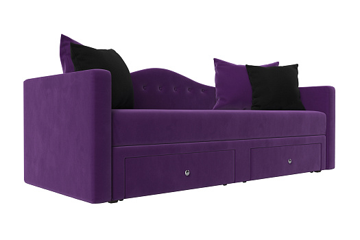 Детский прямой диван Дориан микровельвет фиолетовый / черный