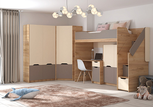 Модульная детская Rich дуб крафт золотой / миндаль / глиняный серый