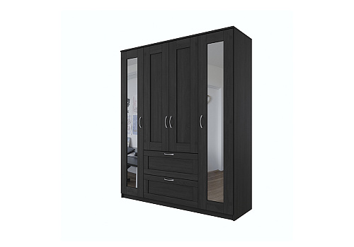 Шкаф четырехстворчатый Сириус венге с двумя ящиками и двумя зеркалами 