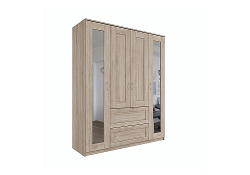 Шкаф четырехстворчатый Сириус дуб сонома с двумя ящиками и двумя зеркалами 