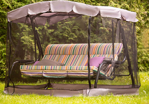 Качели садовые 3-х местные Турин Премиум принт разноцветные полоски