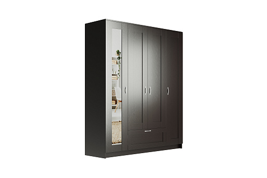 Шкаф четырехстворчатый Сириус дуб венге с одним ящиком и одним зеркалом