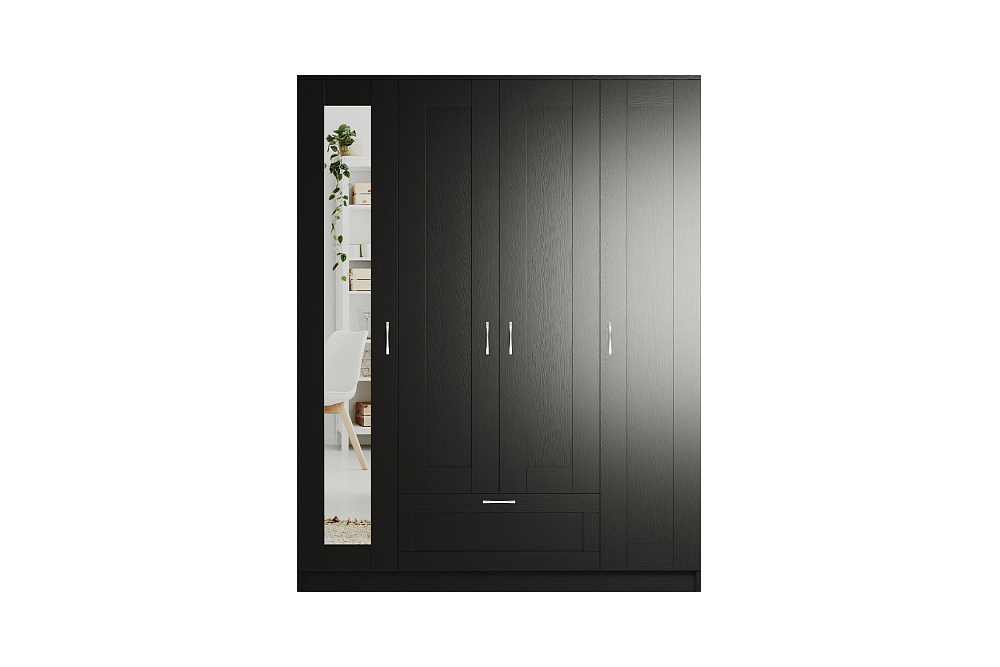 Шкаф четырехстворчатый Сириус дуб венге с одним ящиком и одним зеркалом