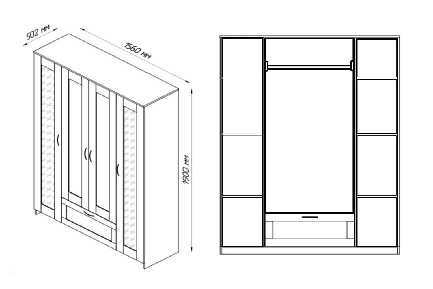 Шкаф четырехстворчатый Сириус дуб венге с одним ящиком и одним зеркалом