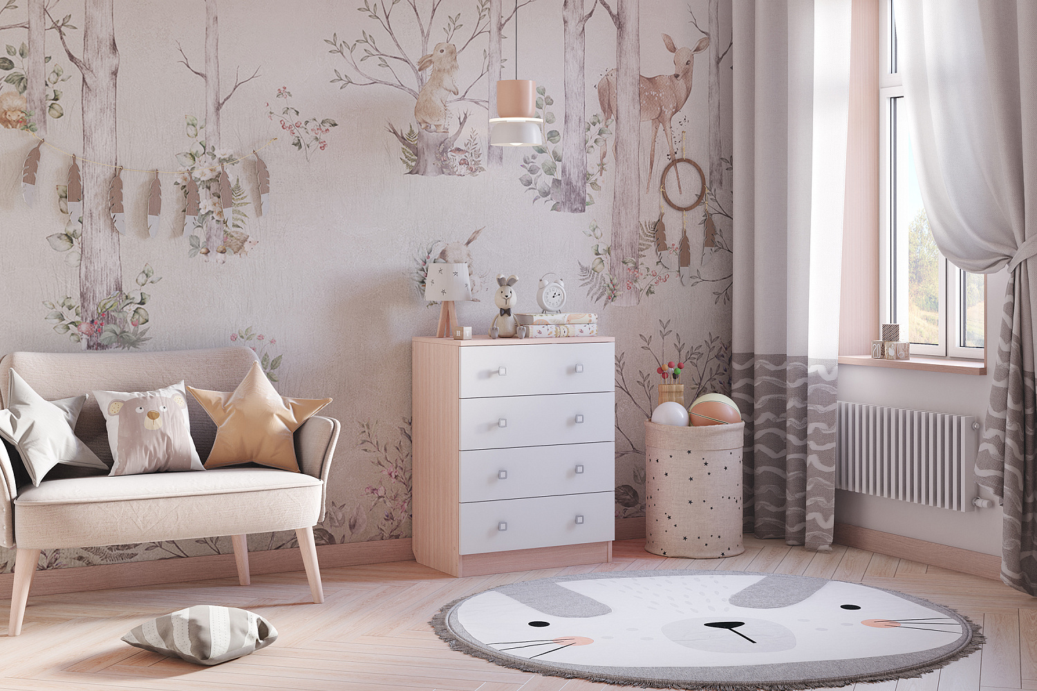 Комод c 4 ящиками Polini kids Simple дуб пастельный-белый