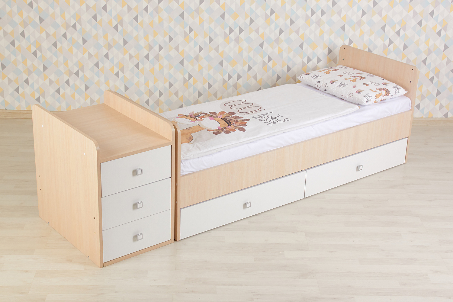 Кровать детская Фея 1100 дуб пастельный / белый