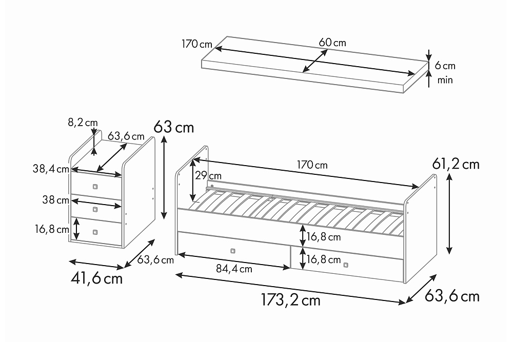 Кровать детская Фея 1100 дуб пастельный / белый