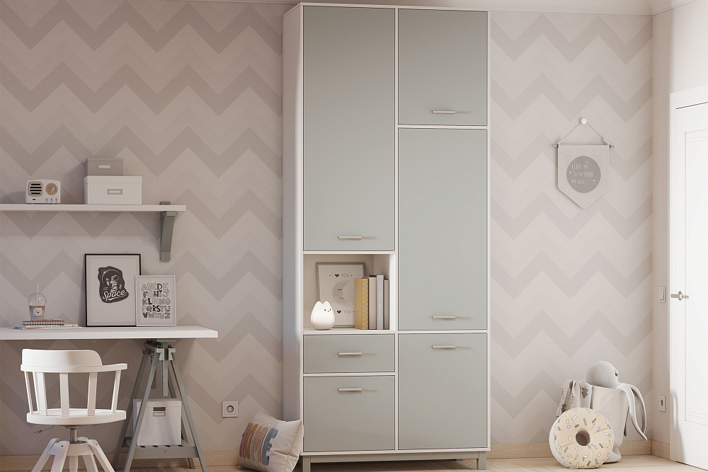 Шкаф двухсекционный Polini kids Mirum 2320 белый / серый