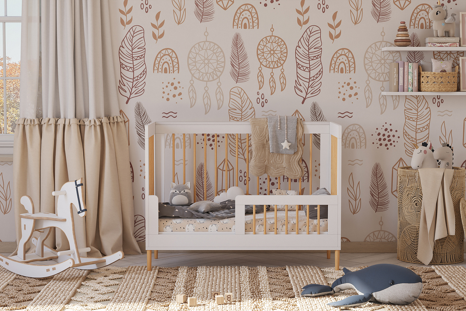 Кроватка детская Polini kids Simple 360 белый / натуральный