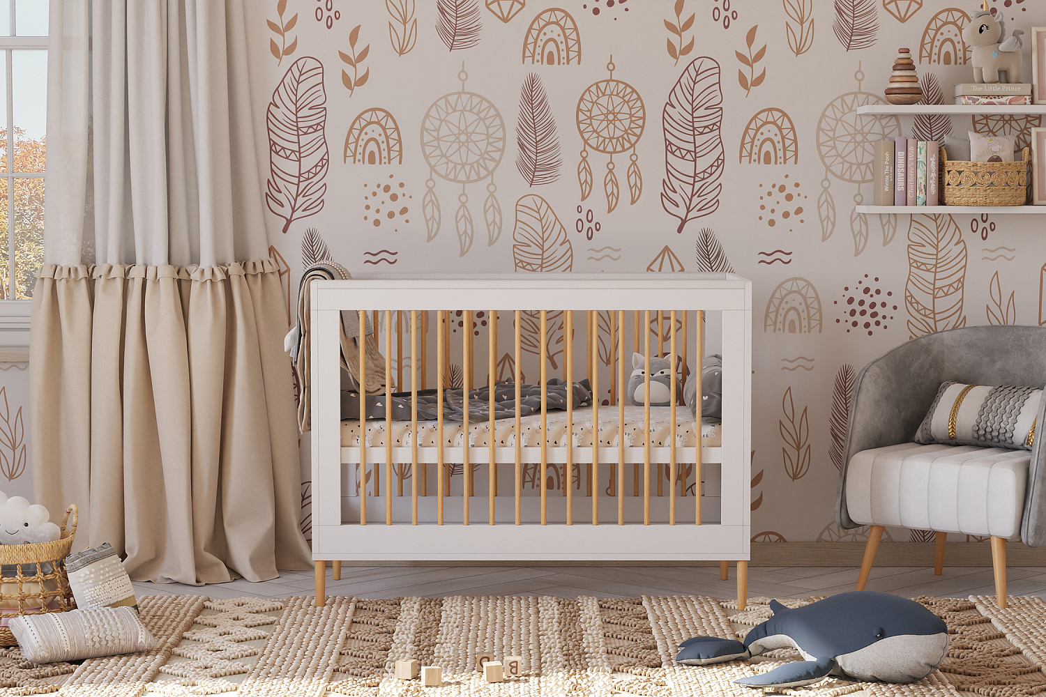 Кроватка детская Polini kids Simple 360 белый / натуральный