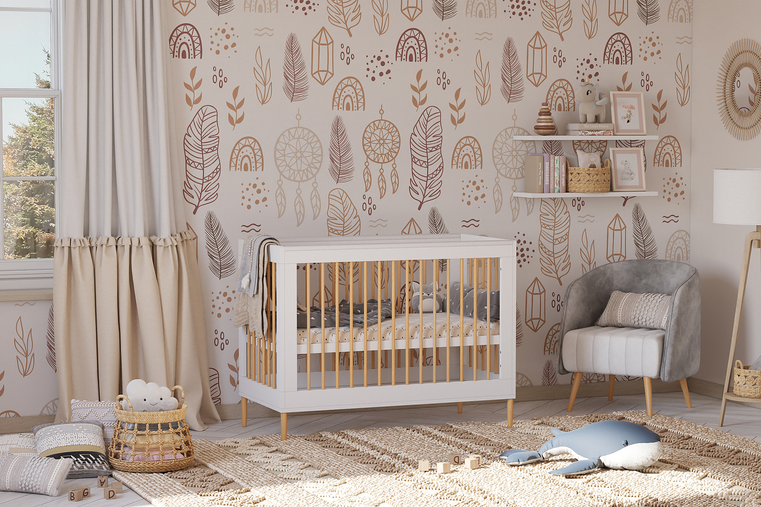 Кроватка детская Polini kids Simple 360 белый / натуральный