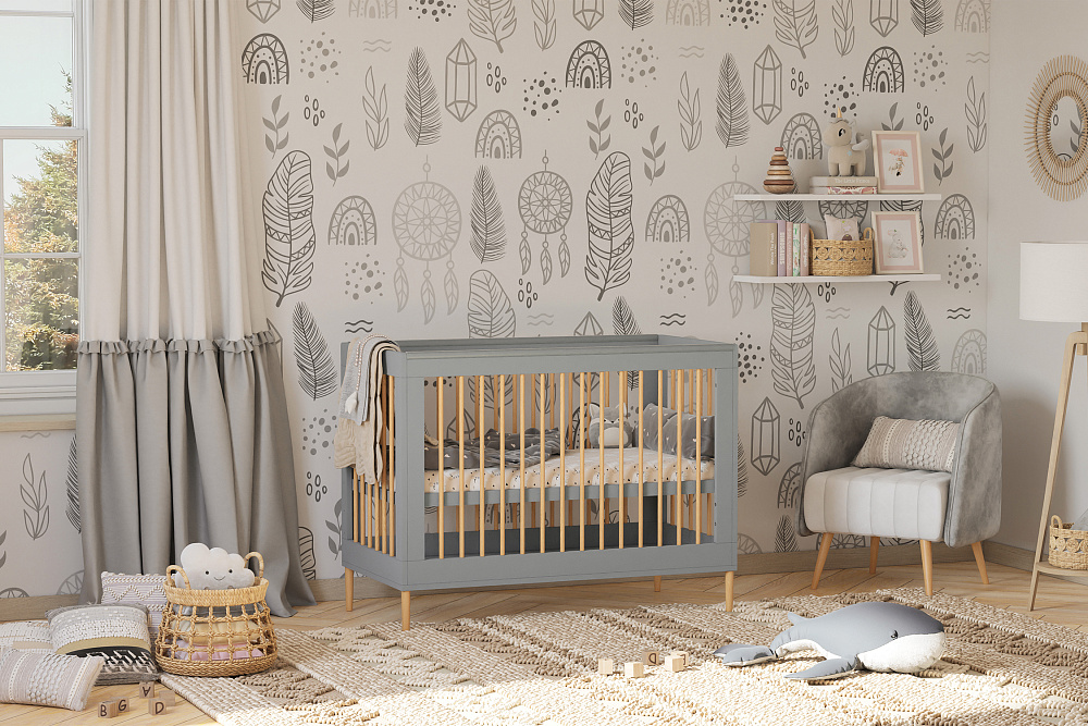 Кроватка детская Polini kids Simple 360 серый / натуральный