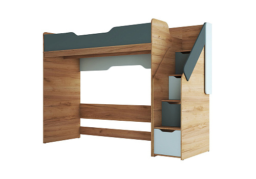 Кровать-чердак Rich дуб крафт золотой / мята / сумеречный голубой