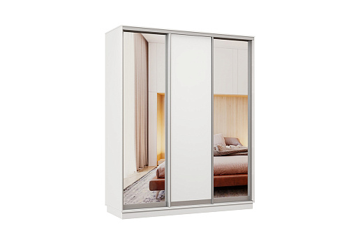 Шкаф-купе трёхдверный Процион с 2 зеркалами белый