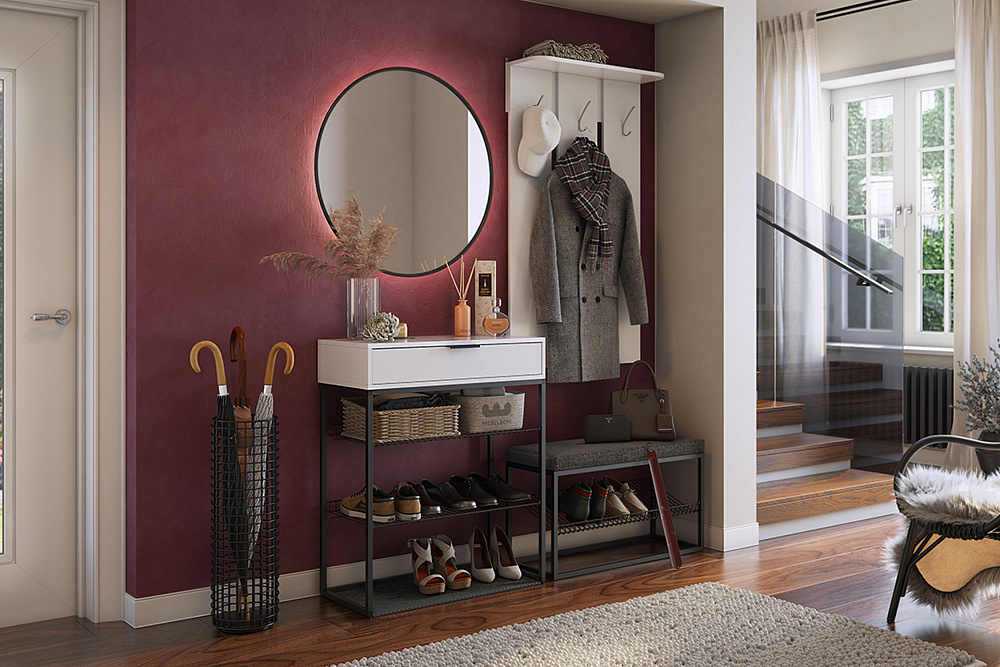 Обувница Краш черный муар / белое дерево