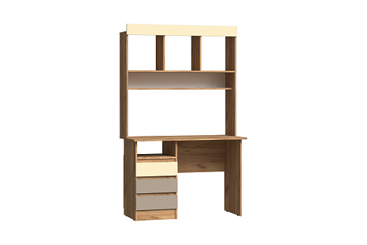 Стол письменный с надстройкой Челси Color дуб крафт / слоновая кость / глиняный серый