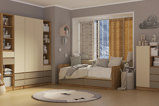 Модульная детская Челси Color дуб крафт / cлоновая кость / глиняный серый