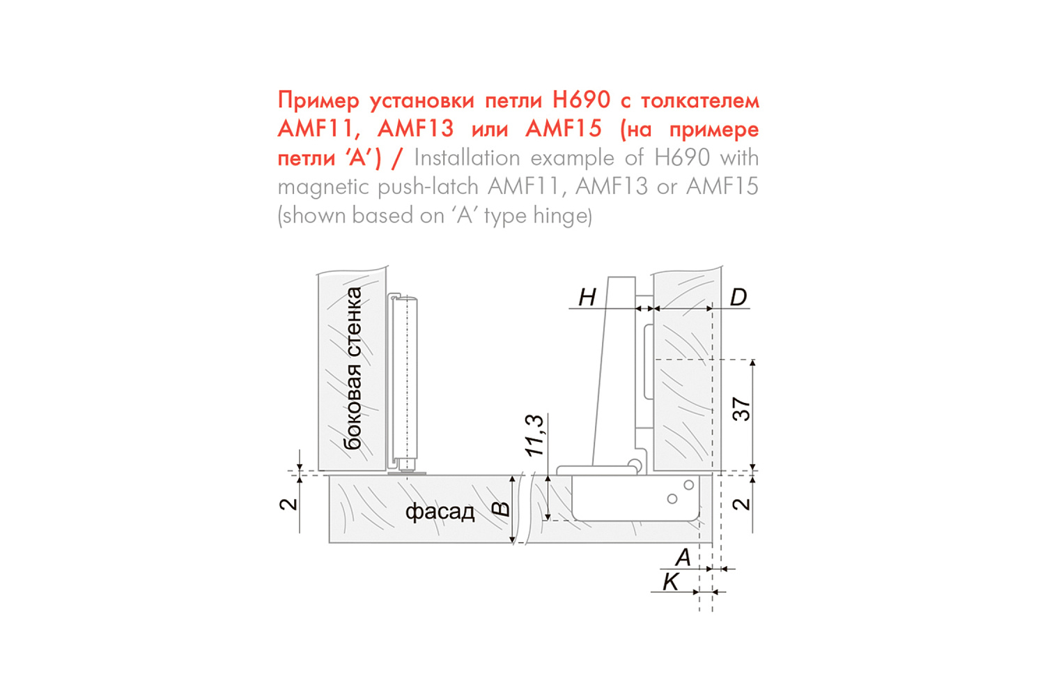 Мебельная петля с пружиной обратного хода push h690c02 0112