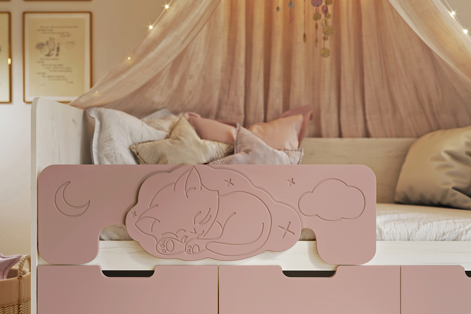 Кровать Юниор-4 шарли розовый / дуб крафт белый