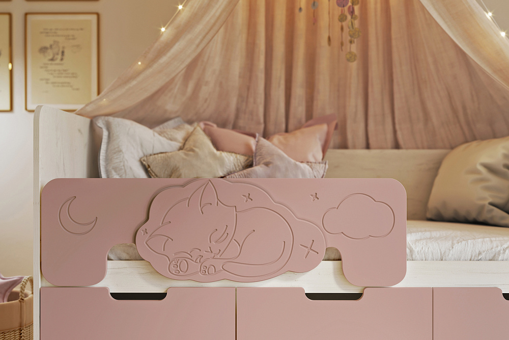 Кровать Юниор-4 шарли розовый / дуб крафт белый