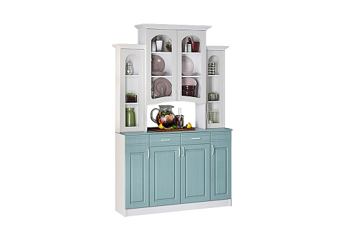 Буфет Констанция 4-х створчатый белый матовый / голубой