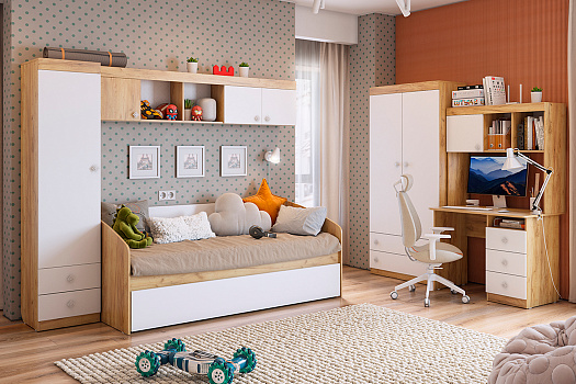 Модульная детская Форсаж дуб крафт золотой / белый