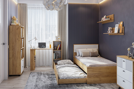 Спальня Ливенто №1 дуб золотой / белый матовый