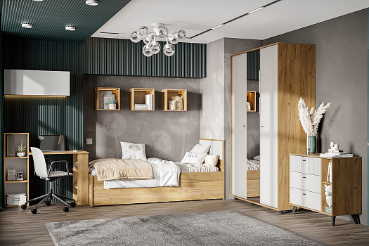 Модульная спальня Ливенто дуб золотой / белый матовый