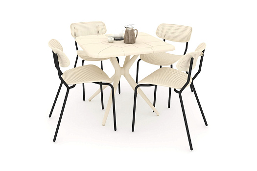 Обеденная группа SHT-DS128 бежевый / черный муар