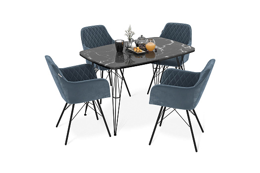 Обеденная группа SHT-DS261 черный мрамор / синий пепел / черный муар