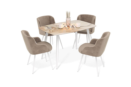 Обеденная группа SHT-DS277 дымчатый топаз / латте / белый муар