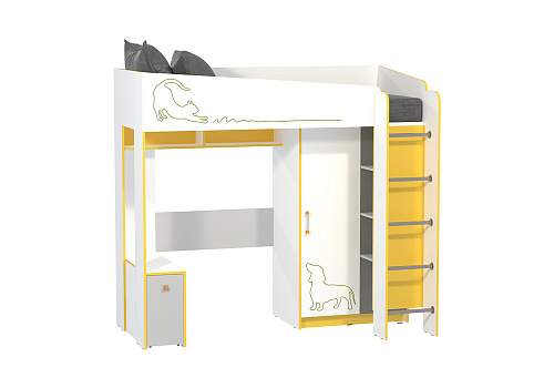 Кровать-чердак Альфа 11.20 солнечный свет / темно-серый / белый премиум / стальной серый